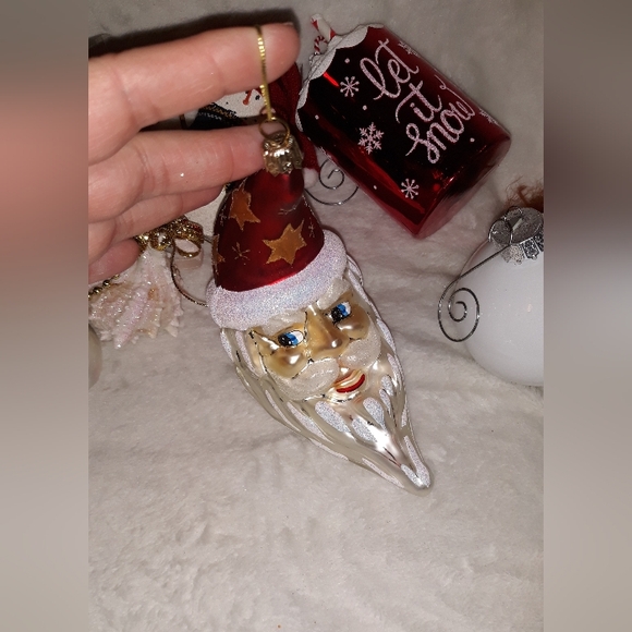 Vintage MIA Glass Christmas Ornament Crescent Moon Figural Santa Made in Poland - Picture 8 of 10